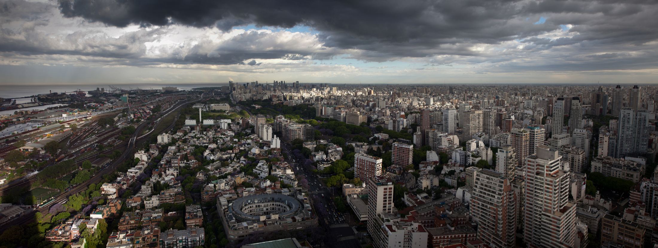 Buenos Aires from above under storm clouds